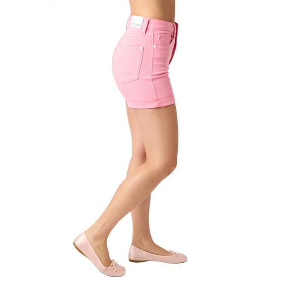 NEW JUDY BLUE high-rise tummy control denim shorts in pink - Picture 5 of 5